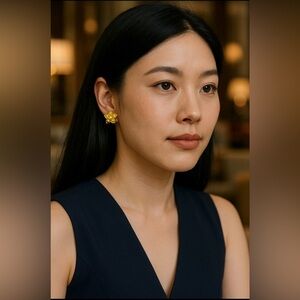 Vintage 80’s Avon floral gold plated earrings w/pearl bead centre,post backing 🌸